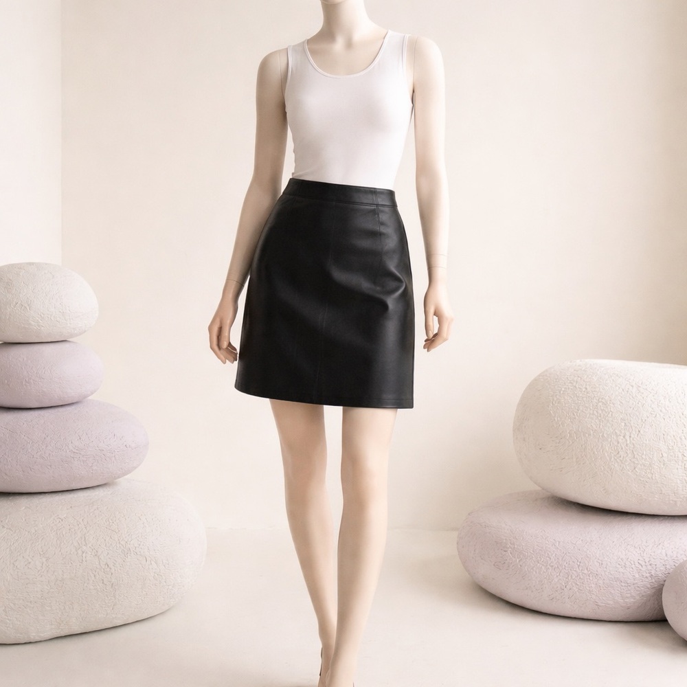 Black Faux Leather Mini Skirt with Front Zip Goth Biker Chic Moto